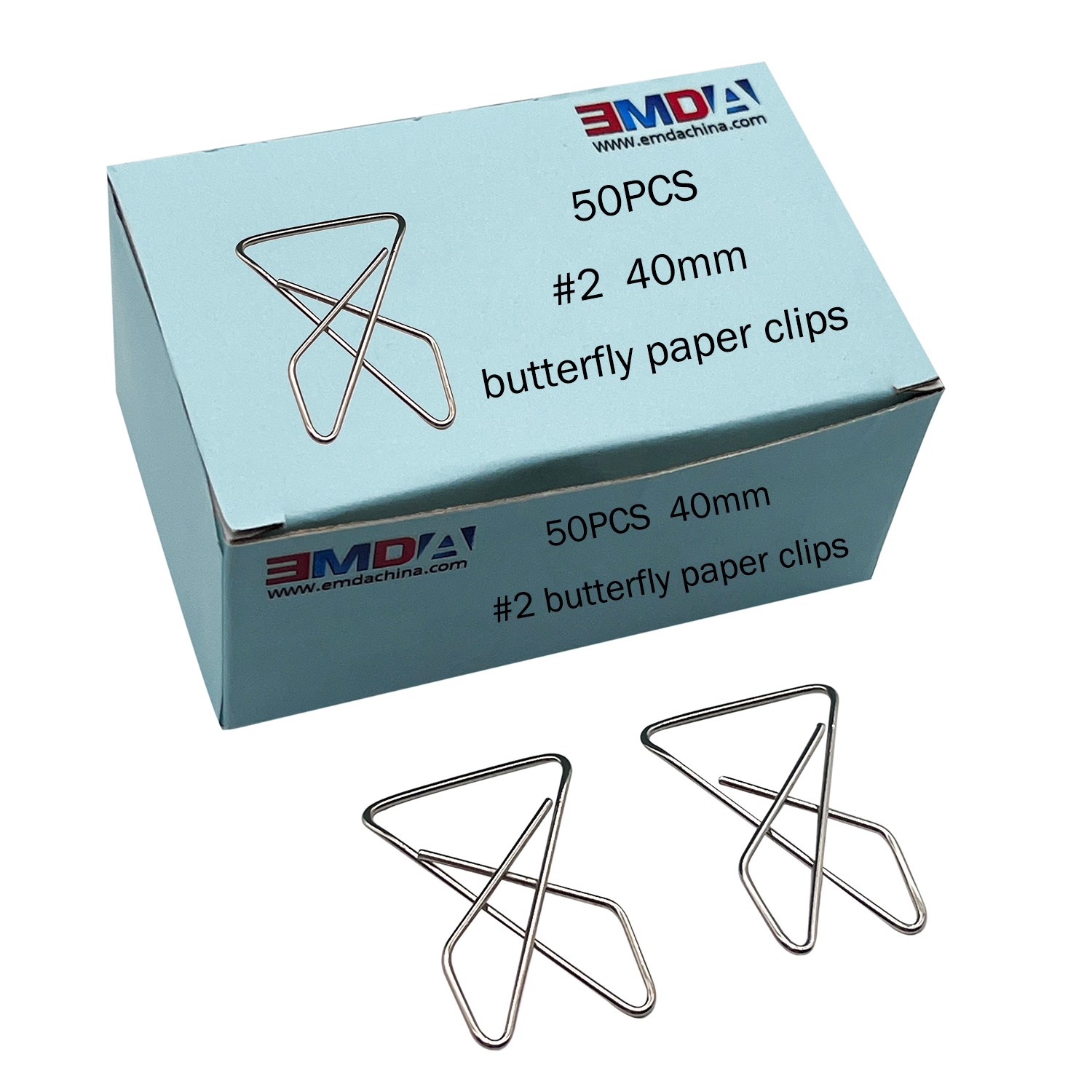 Wholesale 50pcs 40mm decorative cute butterfly paper clips metal nickle plated office school supply customized clips for paper